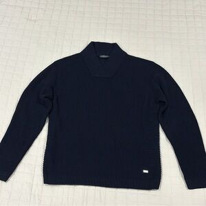 Rodd & Gunn Navy Blue Shawl Collar Fisherman 100% Merino Wool Ribbed Sweater 3XL